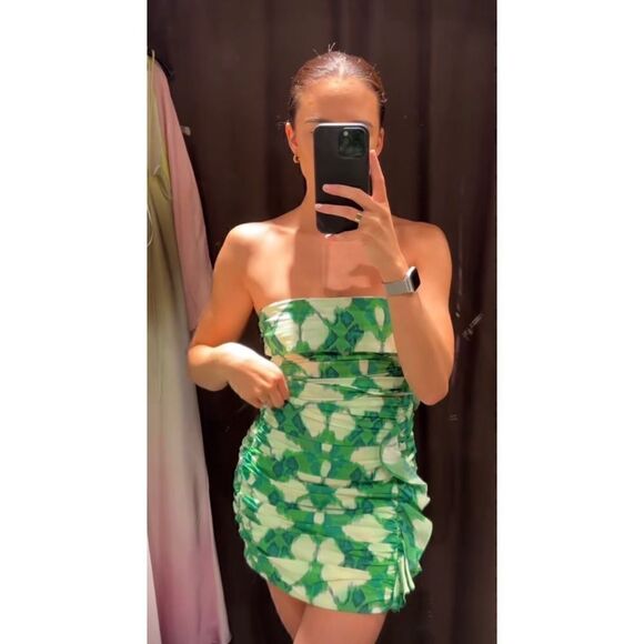 NWT Zara High Waisted Gathered Printed Mini Skirt with Ruffles, Size Small - Picture 13 of 16